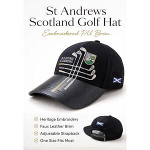 St Andrews Scotland Golf Hat Embroidered PU Brim Strapback OS